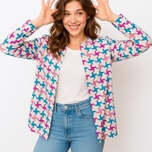 Vintage Anne Crimmins Women Umi Collections Colorful 80s 100% Silk Cardigan Sz 8